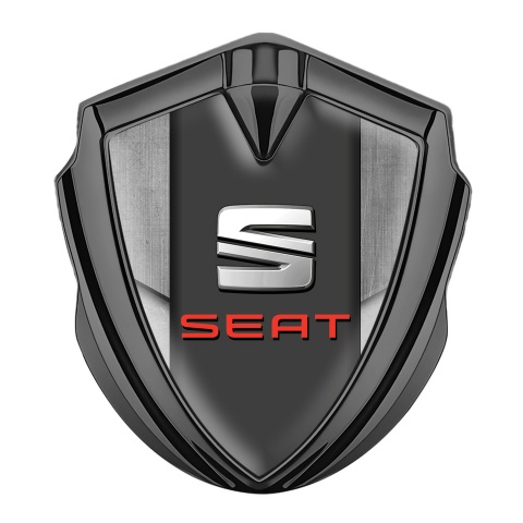 Seat Fender Emblem Badge Graphite Stone Slab Base Red Logo Design