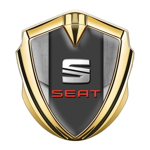 Seat Fender Emblem Badge Gold Stone Slab Base Red Logo Design