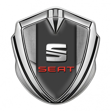 Seat Fender Emblem Badge Silver Stone Slab Base Red Logo Design