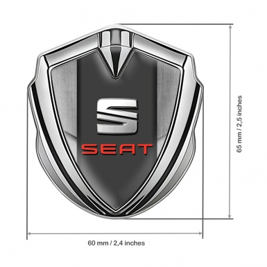 Seat Fender Emblem Badge Silver Stone Slab Base Red Logo Design