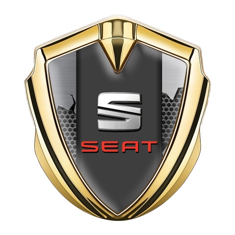 Seat Trunk Emblem Badge Gold Light Hex Shred Metal Plate Design