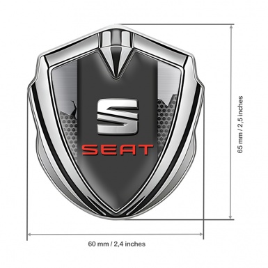 Seat Trunk Emblem Badge Silver Light Hex Shred Metal Plate Design
