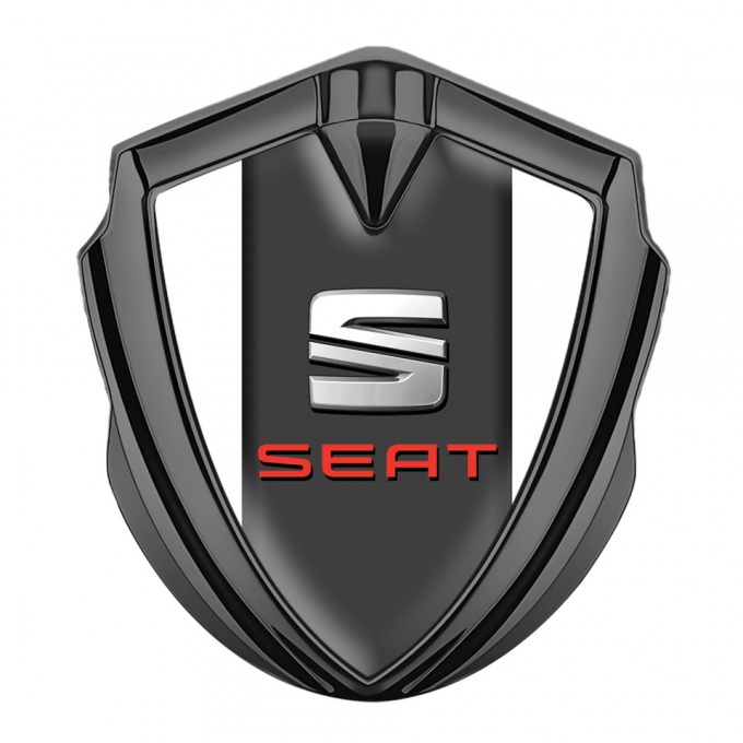 Seat 3D Car Metal Domed Emblem Graphite White Foundation Red Logo