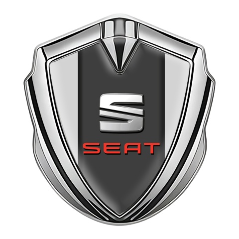 Seat Fender Metal Domed Emblem Silver Grey Dark Pilon Red Stamp