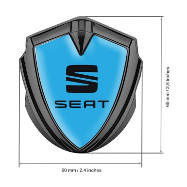 Seat Trunk Metal Emblem Badge Graphite Sky Blue Base Black Logo