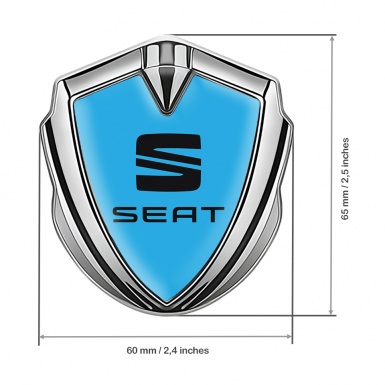 Seat Trunk Metal Emblem Badge Silver Sky Blue Base Black Logo
