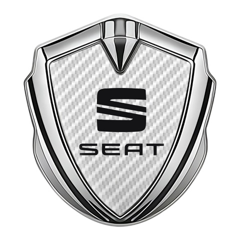 Seat Metal Emblem Self Adhesive Silver White Carbon Classic Logo
