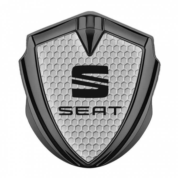 Seat 3D Car Metal Domed Emblem Graphite Grey Honeycomb Clean Logo