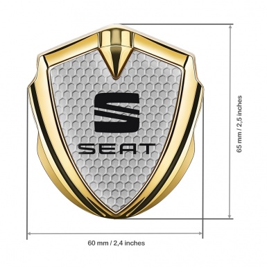 Seat 3D Car Metal Domed Emblem Gold Grey Honeycomb Clean Logo