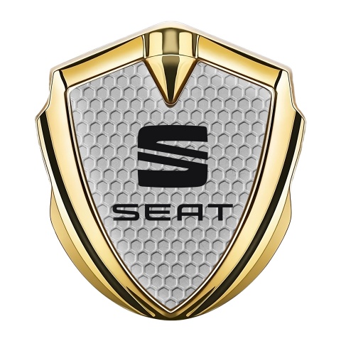 Seat 3D Car Metal Domed Emblem Gold Grey Honeycomb Clean Logo