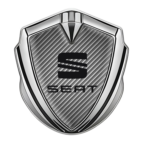 Seat Tuning Emblem Self Adhesive Silver Light Carbon Fiber Black Logo