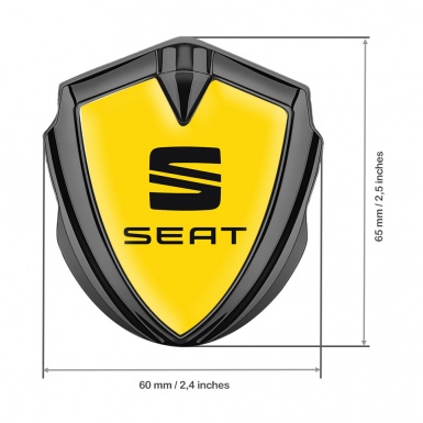 Seat Fender Metal Domed Emblem Graphite Yellow Base Black Clean Logo