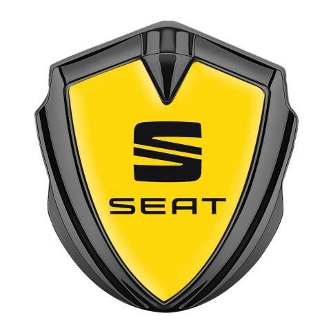 Seat Fender Metal Domed Emblem Graphite Yellow Base Black Clean Logo