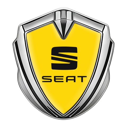 Seat Fender Metal Domed Emblem Silver Yellow Base Black Clean Logo