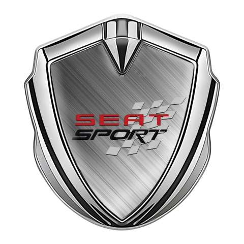 Seat Sport Metal Emblem Self Adhesive Silver Brushed Aluminum Motif