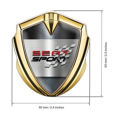 Seat Sport 3D Car Metal Domed Emblem Gold Steel Mesh Racing Flag