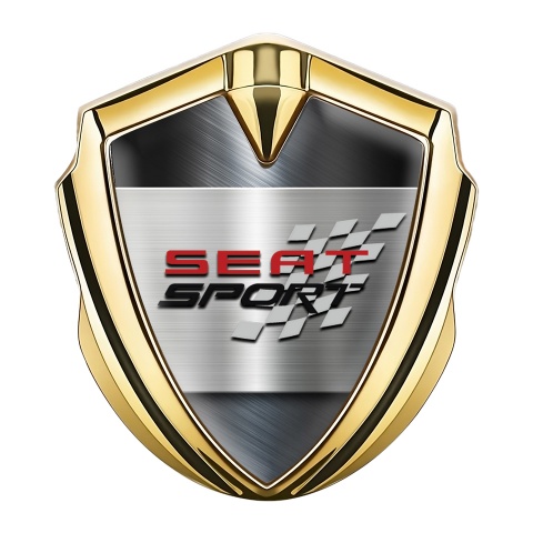 Seat Sport 3D Car Metal Domed Emblem Gold Steel Mesh Racing Flag