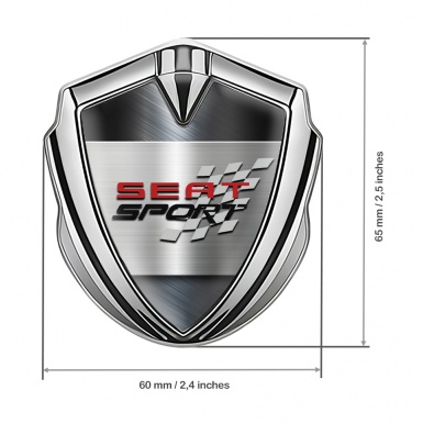 Seat Sport 3D Car Metal Domed Emblem Silver Steel Mesh Racing Flag