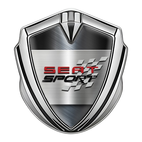 Seat Sport 3D Car Metal Domed Emblem Silver Steel Mesh Racing Flag