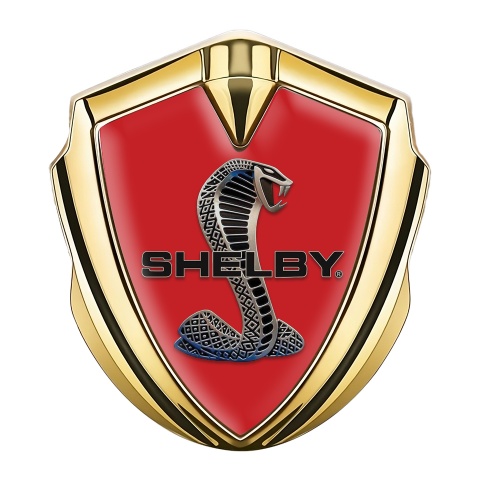 Ford Shelby 3D Car Metal Domed Emblem Gold Red Base Metallic Cobra