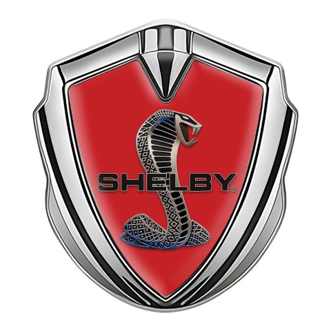 Ford Shelby 3D Car Metal Domed Emblem Silver Red Base Metallic Cobra