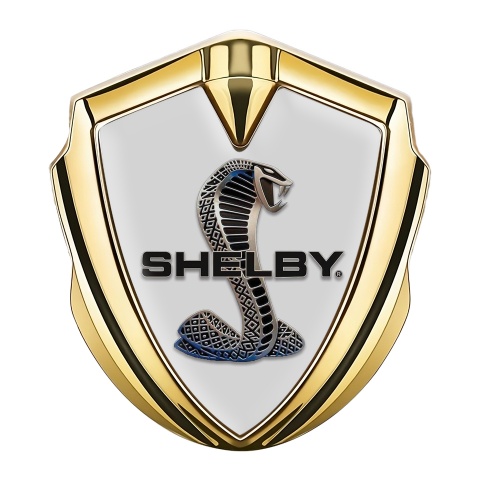 Ford Shelby Fender Metal Domed Emblem Gold Grey Steel Cobra Logo
