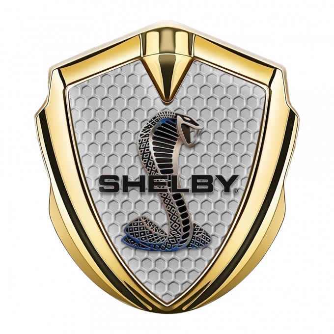 Ford Shelby Bodyside Domed Emblem Gold Grey Honeycomb Cobra Logo