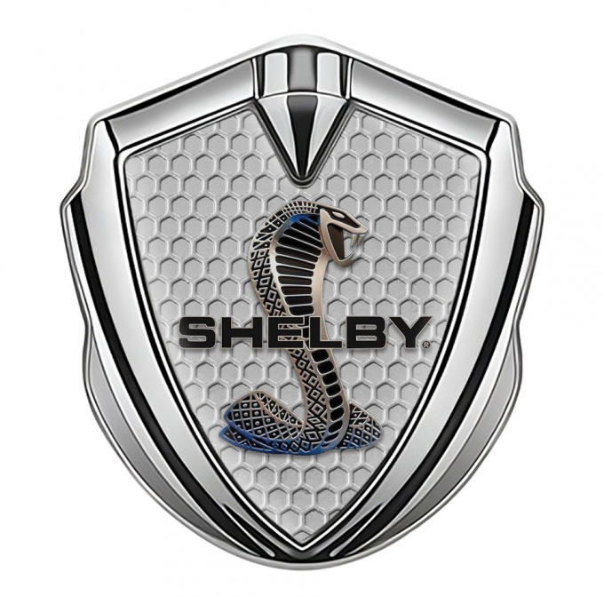 Ford Shelby Bodyside Domed Emblem Silver Grey Honeycomb Cobra Logo