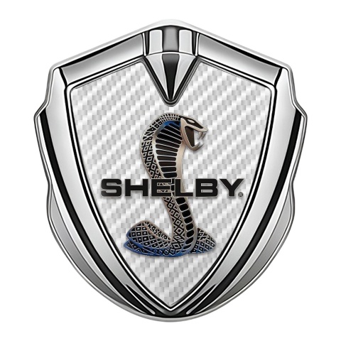 Ford Shelby Fender Emblem Badge Silver White Carbon Cobra Logo