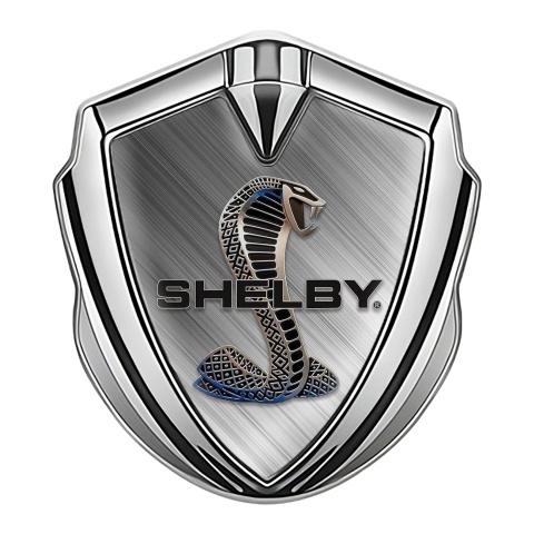 Ford Shelby Abzeichen selbstklebend Silbertonfarbe mit Glatte Platte Effekt und Kobra Logo