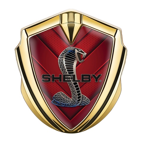 Ford Shelby Emblem Abzeichen selbstklebend Goldtonfarbe mit Rote V Form Elemente und Kobra Logo