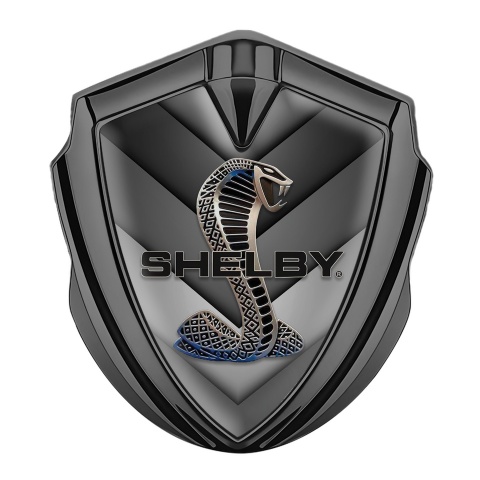 Ford Shelby Emblem Auto Zeichen Graphit Tonfarbe mit Grau V Form Elemente und 3D Logo 