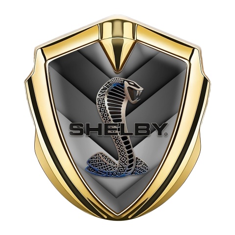 Ford Shelby Emblem Auto Zeichen Goldtonfarbe mit Grau V Form Elemente und 3D Logo