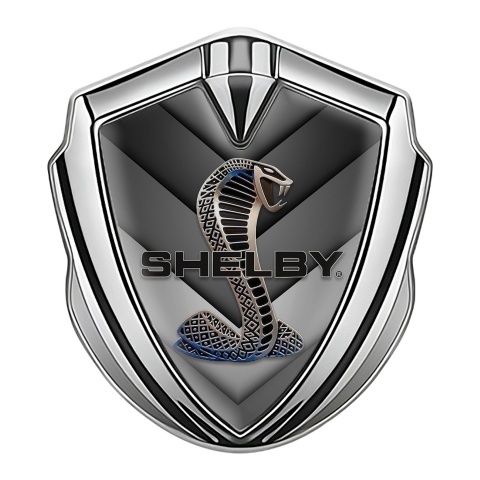 Ford Shelby Emblem Auto Zeichen Silbertonfarbe mit Grau V Form Elemente und 3D Logo