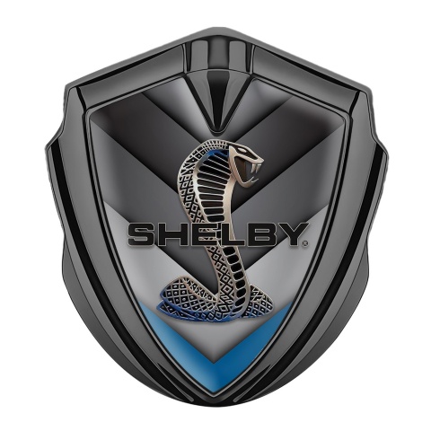 Ford Shelby Fender Emblem Badge Graphite Blue V Shaped Facet Cobra Logo