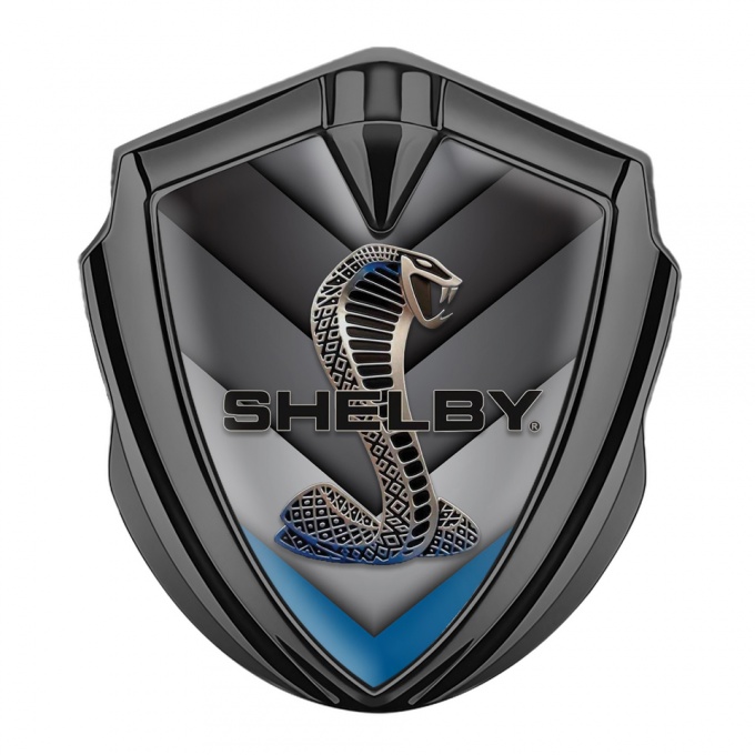 Ford Shelby Fender Emblem Badge Graphite Blue V Shaped Facet Cobra Logo