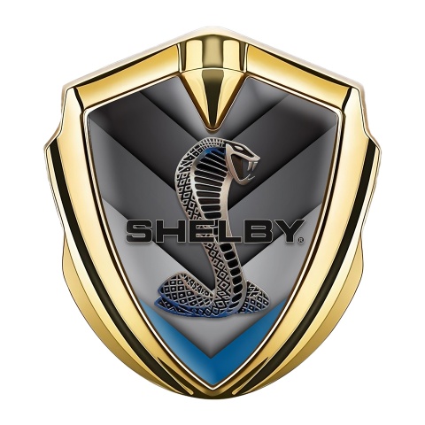 Ford Shelby Fender Emblem Badge Gold Blue V Shaped Facet Cobra Logo