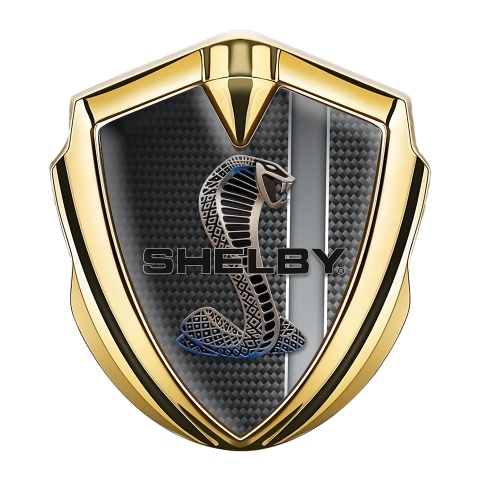 Ford Shelby 3D Car Metal Domed Badge Gold Dark Carbon Sport Stripe