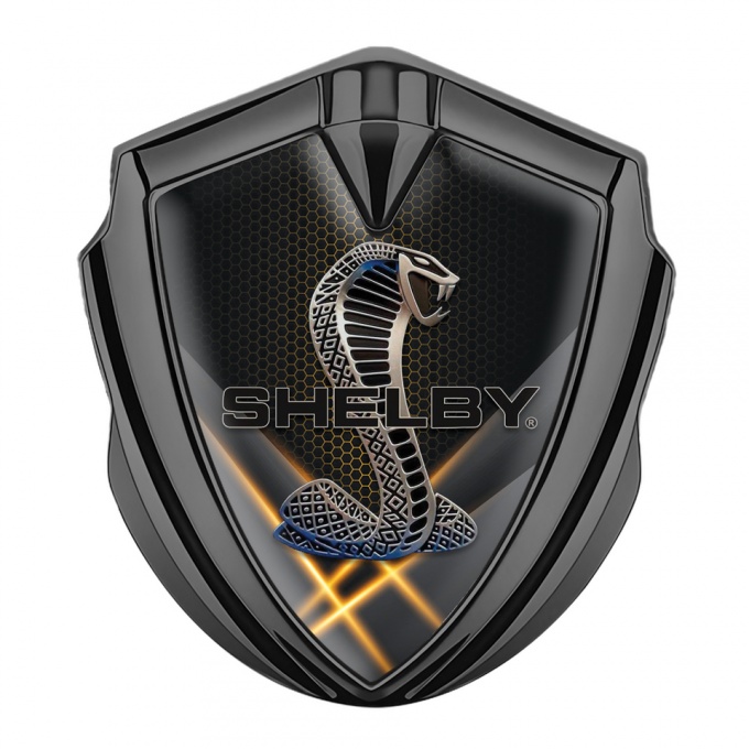 Ford Shelby 3D Car Metal Domed Emblem Graphite Hex Orange Glow Edition