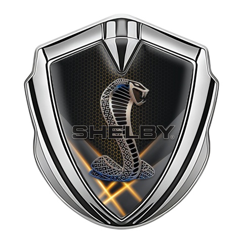 Ford Shelby 3D Car Metal Domed Emblem Silver Hex Orange Glow Edition