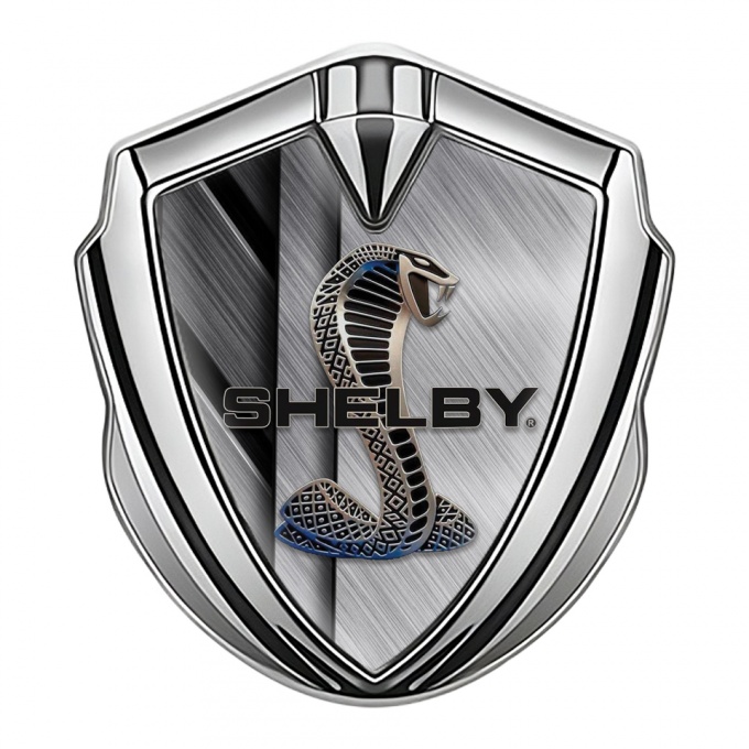 Ford Shelby Bodyside Badge Self Adhesive Silver Metal Alloy Cobra Logo