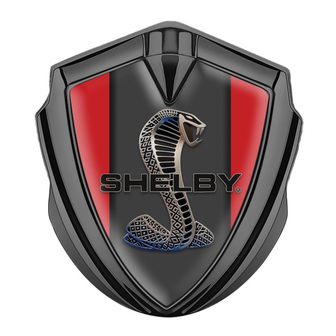 Ford Shelby Metal Emblem Self Adhesive Graphite Red Base Cobra Motif