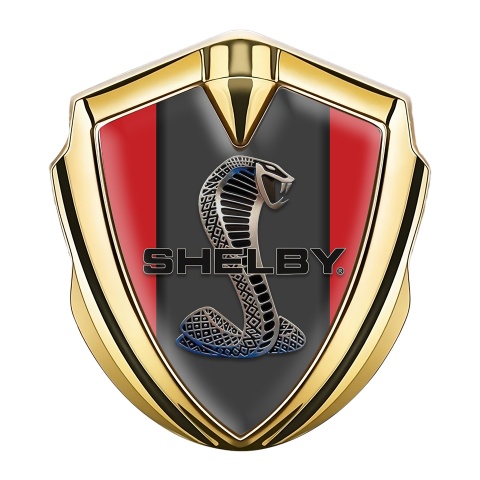 Ford Shelby Metal Emblem Self Adhesive Gold Red Base Cobra Motif