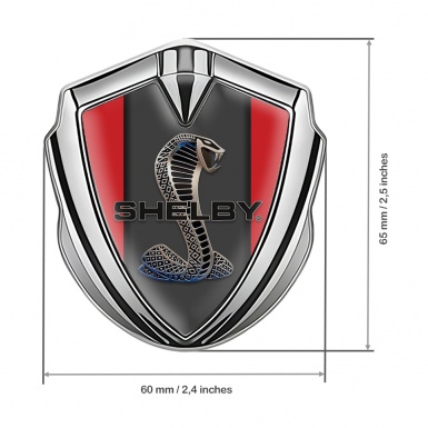 Ford Shelby Metal Emblem Self Adhesive Silver Red Base Cobra Motif