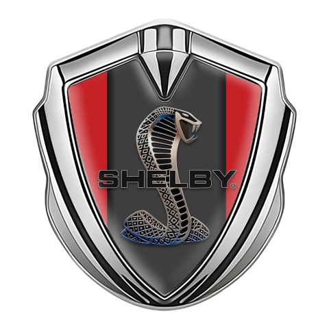 Ford Shelby Metal Emblem Self Adhesive Silver Red Base Cobra Motif