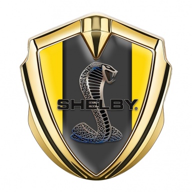 Ford Shelby 3D Car Metal Domed Emblem Gold Yellow Base Pillar Motif