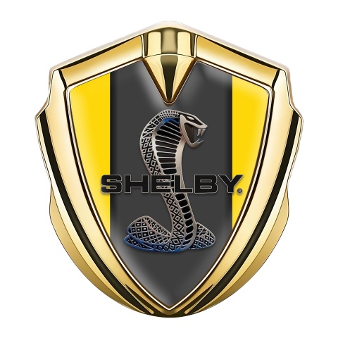 Ford Shelby 3D Car Metal Domed Emblem Gold Yellow Base Pillar Motif