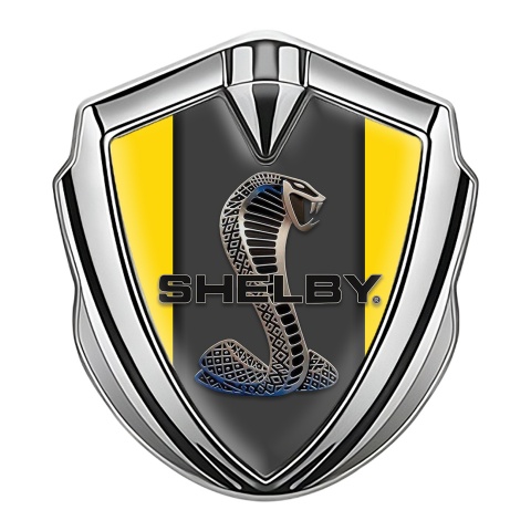 Ford Shelby 3D Car Metal Domed Emblem Silver Yellow Base Pillar Motif