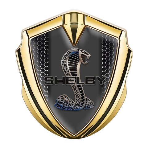 Ford Shelby Fender Emblem Badge Gold Hex Grid Cobra Logo Motif