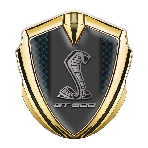 Ford Shelby 3D Car Metal Domed Badge Gold Blue Grate GT 500 Motif
